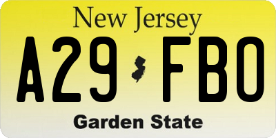 NJ license plate A29FBO