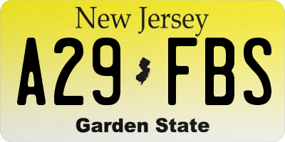 NJ license plate A29FBS
