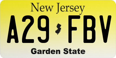 NJ license plate A29FBV
