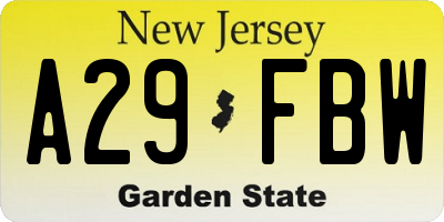 NJ license plate A29FBW