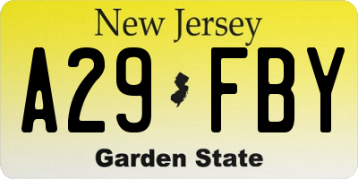 NJ license plate A29FBY