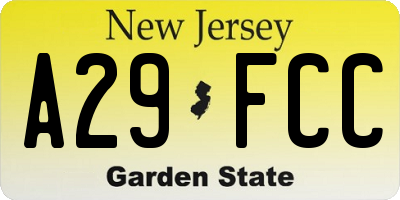 NJ license plate A29FCC