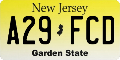 NJ license plate A29FCD