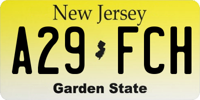 NJ license plate A29FCH