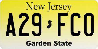 NJ license plate A29FCO