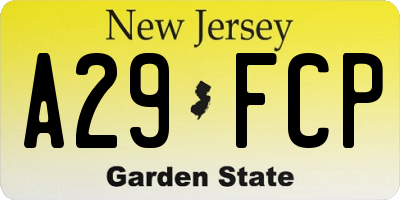 NJ license plate A29FCP