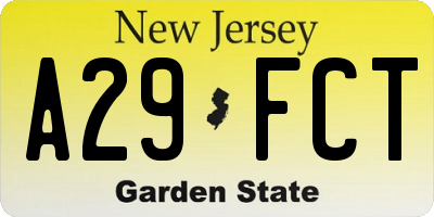 NJ license plate A29FCT