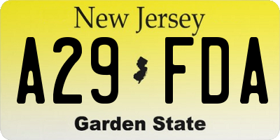 NJ license plate A29FDA