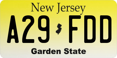 NJ license plate A29FDD