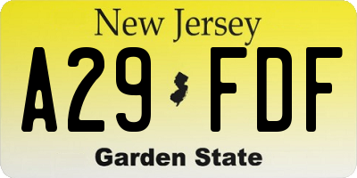 NJ license plate A29FDF