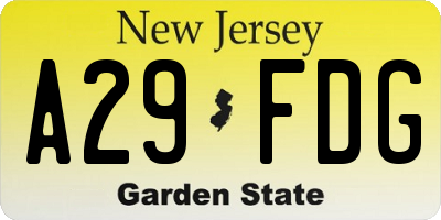 NJ license plate A29FDG