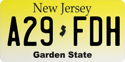 NJ license plate A29FDH