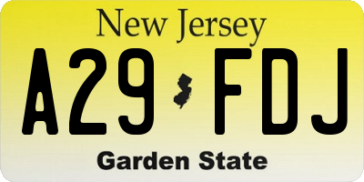 NJ license plate A29FDJ
