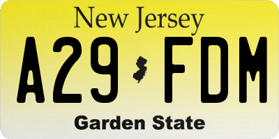 NJ license plate A29FDM