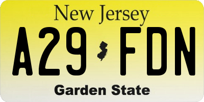 NJ license plate A29FDN