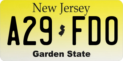 NJ license plate A29FDO