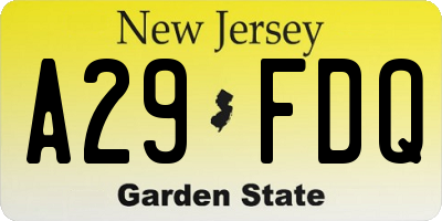 NJ license plate A29FDQ