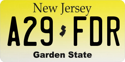 NJ license plate A29FDR