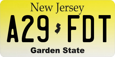 NJ license plate A29FDT