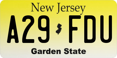 NJ license plate A29FDU