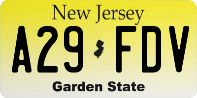 NJ license plate A29FDV