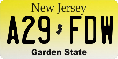 NJ license plate A29FDW