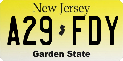 NJ license plate A29FDY
