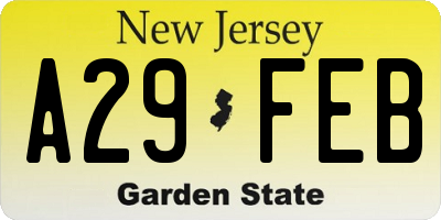 NJ license plate A29FEB