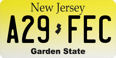 NJ license plate A29FEC
