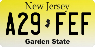 NJ license plate A29FEF