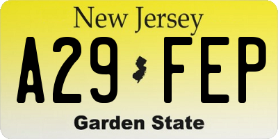 NJ license plate A29FEP