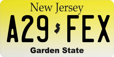 NJ license plate A29FEX