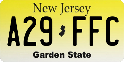 NJ license plate A29FFC