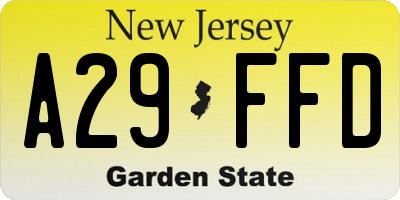 NJ license plate A29FFD