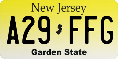 NJ license plate A29FFG