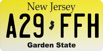 NJ license plate A29FFH