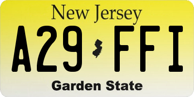 NJ license plate A29FFI