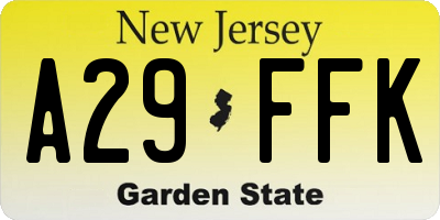 NJ license plate A29FFK