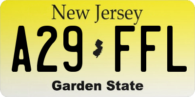 NJ license plate A29FFL