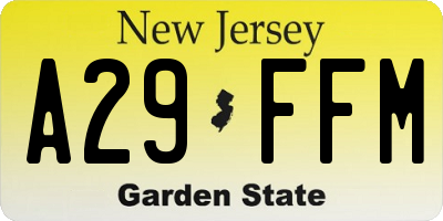 NJ license plate A29FFM