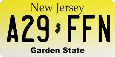 NJ license plate A29FFN