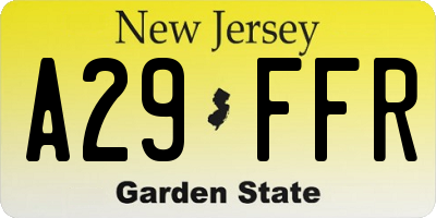 NJ license plate A29FFR