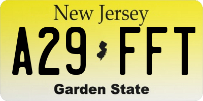 NJ license plate A29FFT