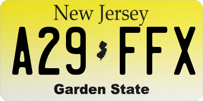 NJ license plate A29FFX