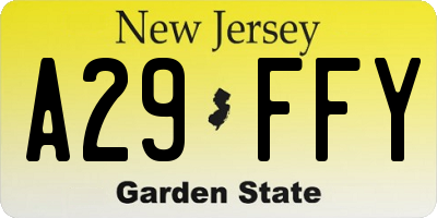 NJ license plate A29FFY