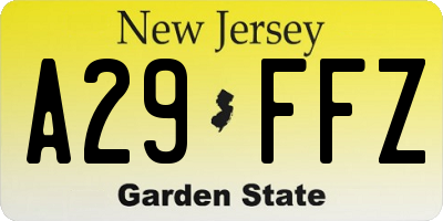 NJ license plate A29FFZ