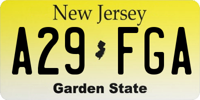 NJ license plate A29FGA