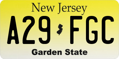 NJ license plate A29FGC