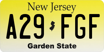 NJ license plate A29FGF