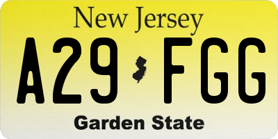 NJ license plate A29FGG